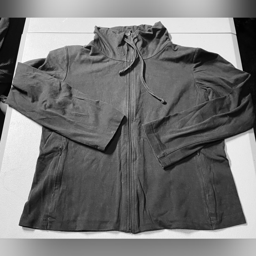 Eileen Fisher GREY Organic Cotton Zip Up Drawstring Mockneck Jacket Women's L